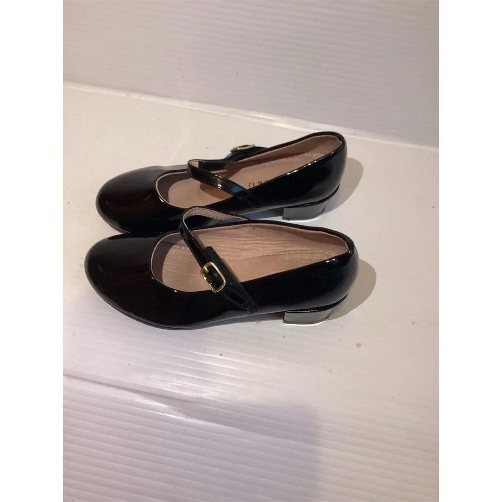 Girls' Black Mary‎ Jane Flats with Buckle Ankle Strap Size 13